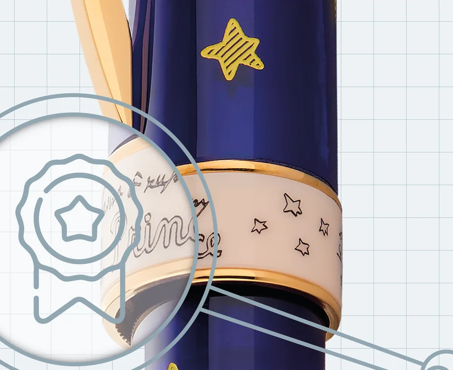 Stylo plume bleu avec bague émaillée et étoiles